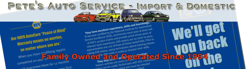 Pete's Auto Service Inc. is your alternative to dealer services. Pete's Auto Service is a service automotive care facility located just off of Albemarle Rd in Charlotte NC.
