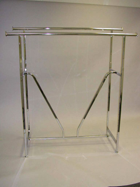 Straight Rack Double Bar w/ V Brace, 60"L Adjusts 48" to 83"H - Chrome