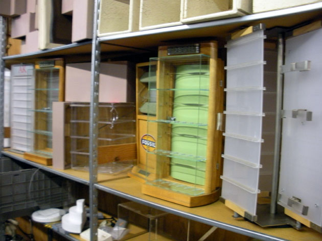 row of various countertop display racks